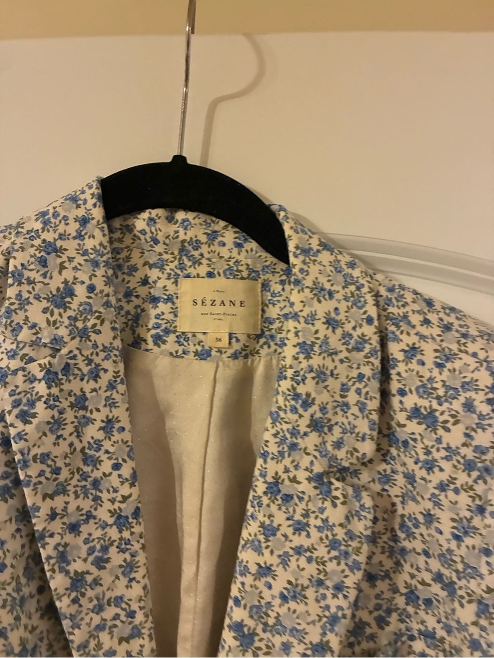 Sezane Blue Floral Double-Breasted Blazer Jacket - Picture 2 of 5